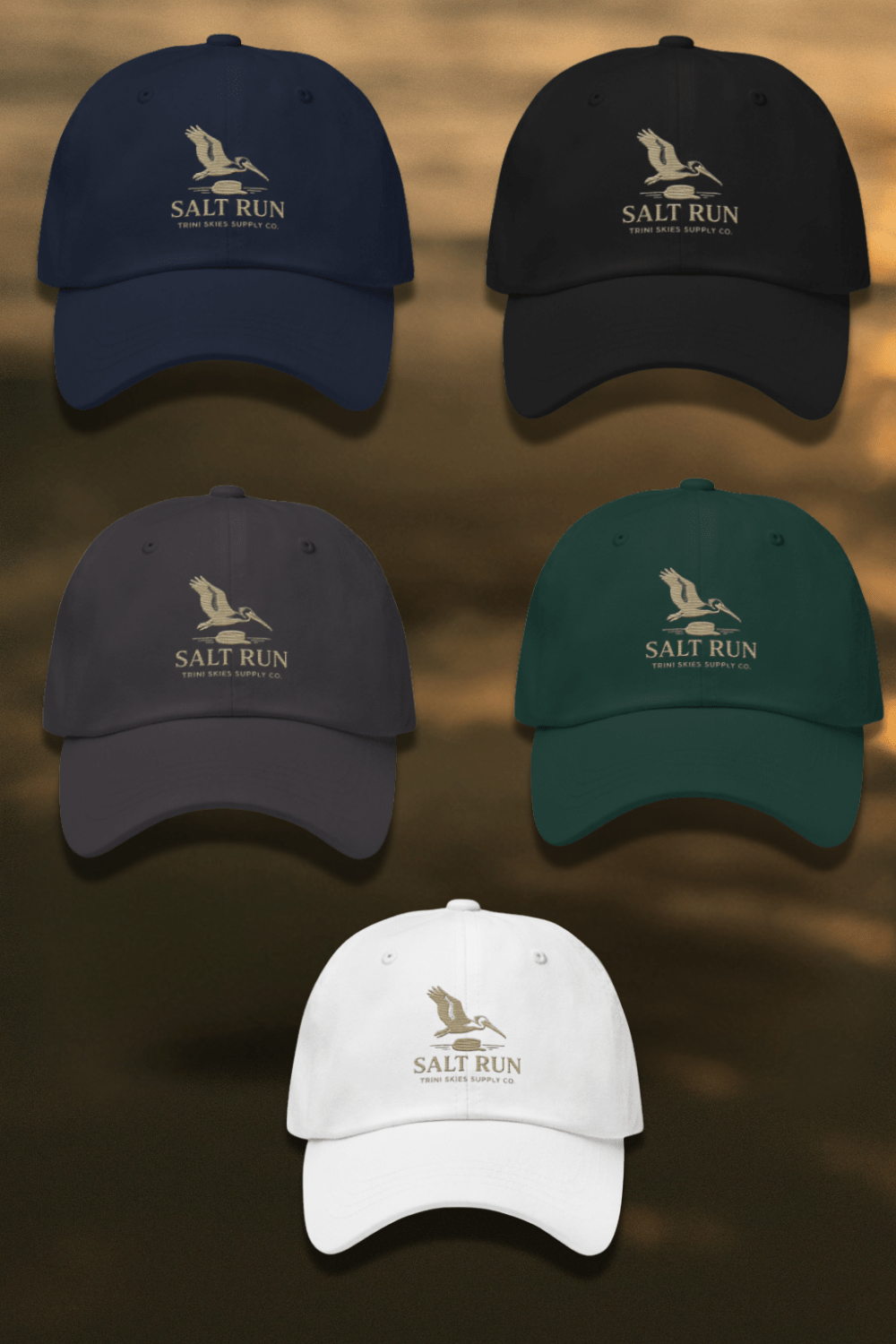 Salt Run Yupoong Dad Hat Shoreline Edition Minimalist Pelican Embroidered Hat Trini Skies Supply Co. - Triniskies