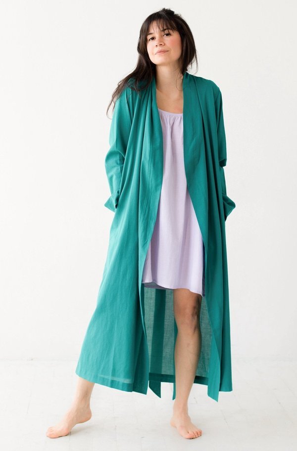 SALUA Classic Long Woven Cotton Robe – Royal Teal Resort Loungewear - Triniskies