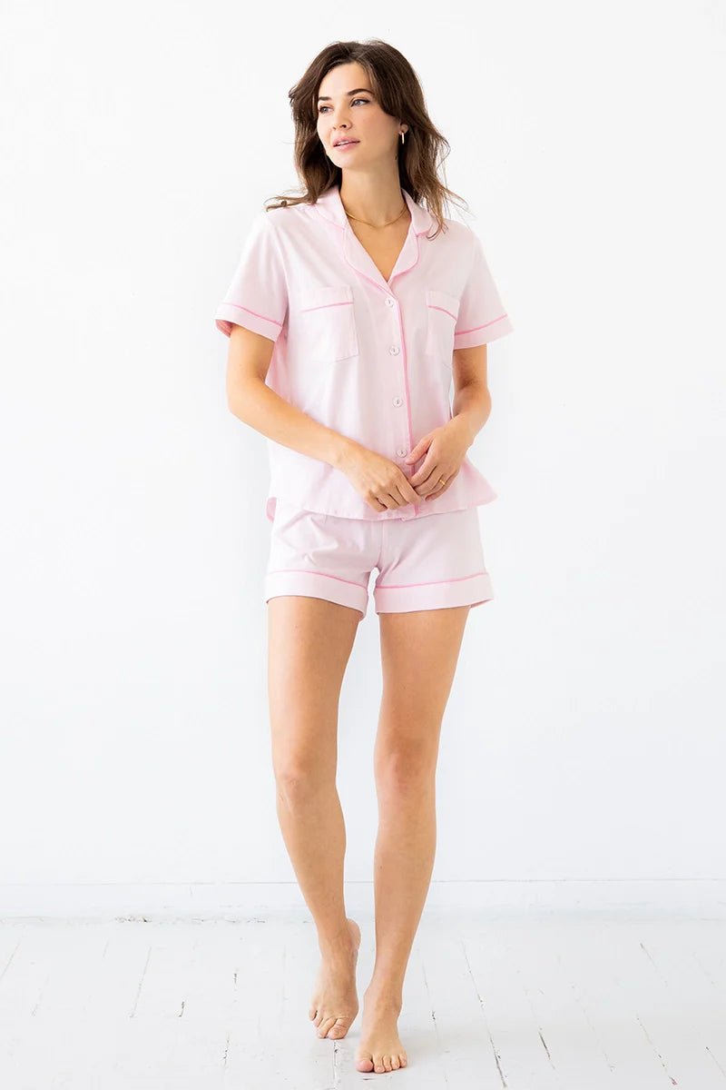 SALUA Classic Luxury Shorties Pajamas | Brushed Pima Cotton | Women’s Sleep Set - Triniskies