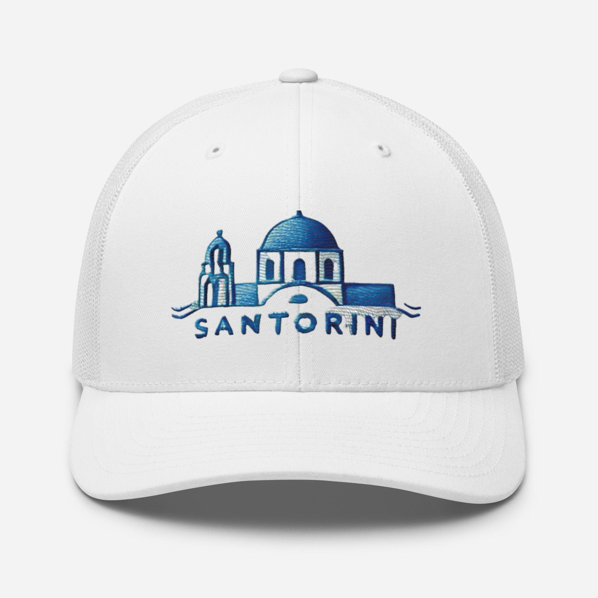 Santorini Embroidered Trucker Cap - Classic Mesh Back Hat for Sun Protection Greece Great Gift Idea Trucker Cap - Triniskies