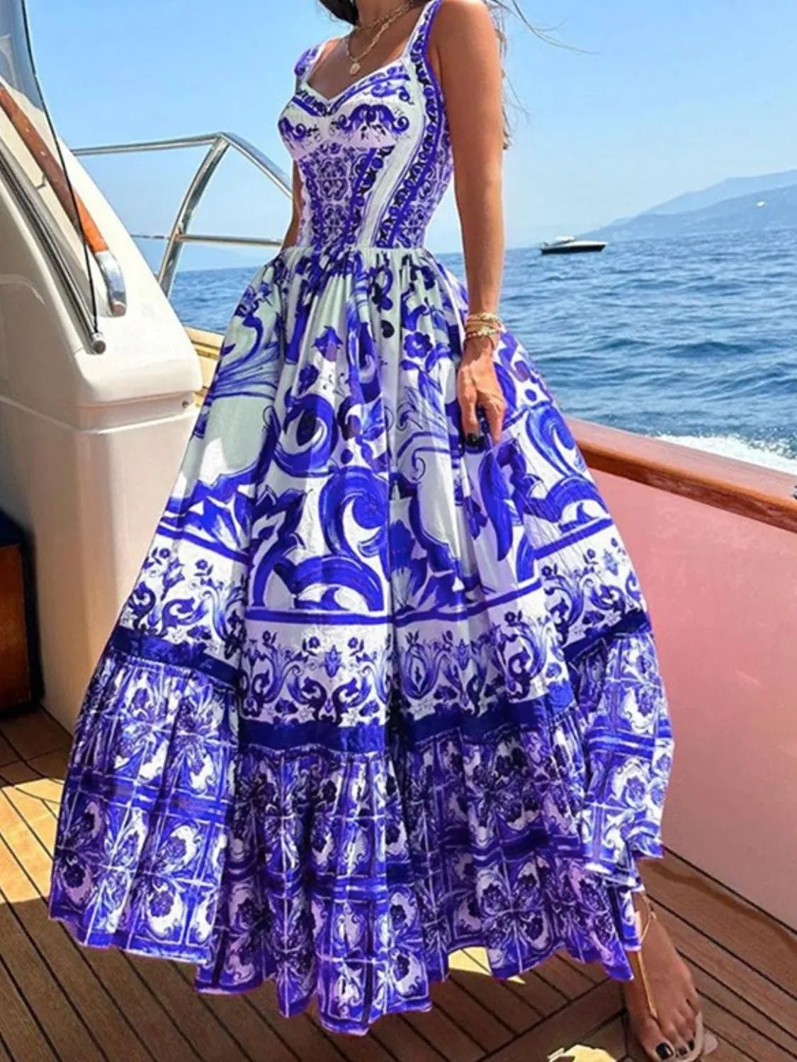 Santorini Smocked Wide Strap Dress – Blue Porcelain - Triniskies