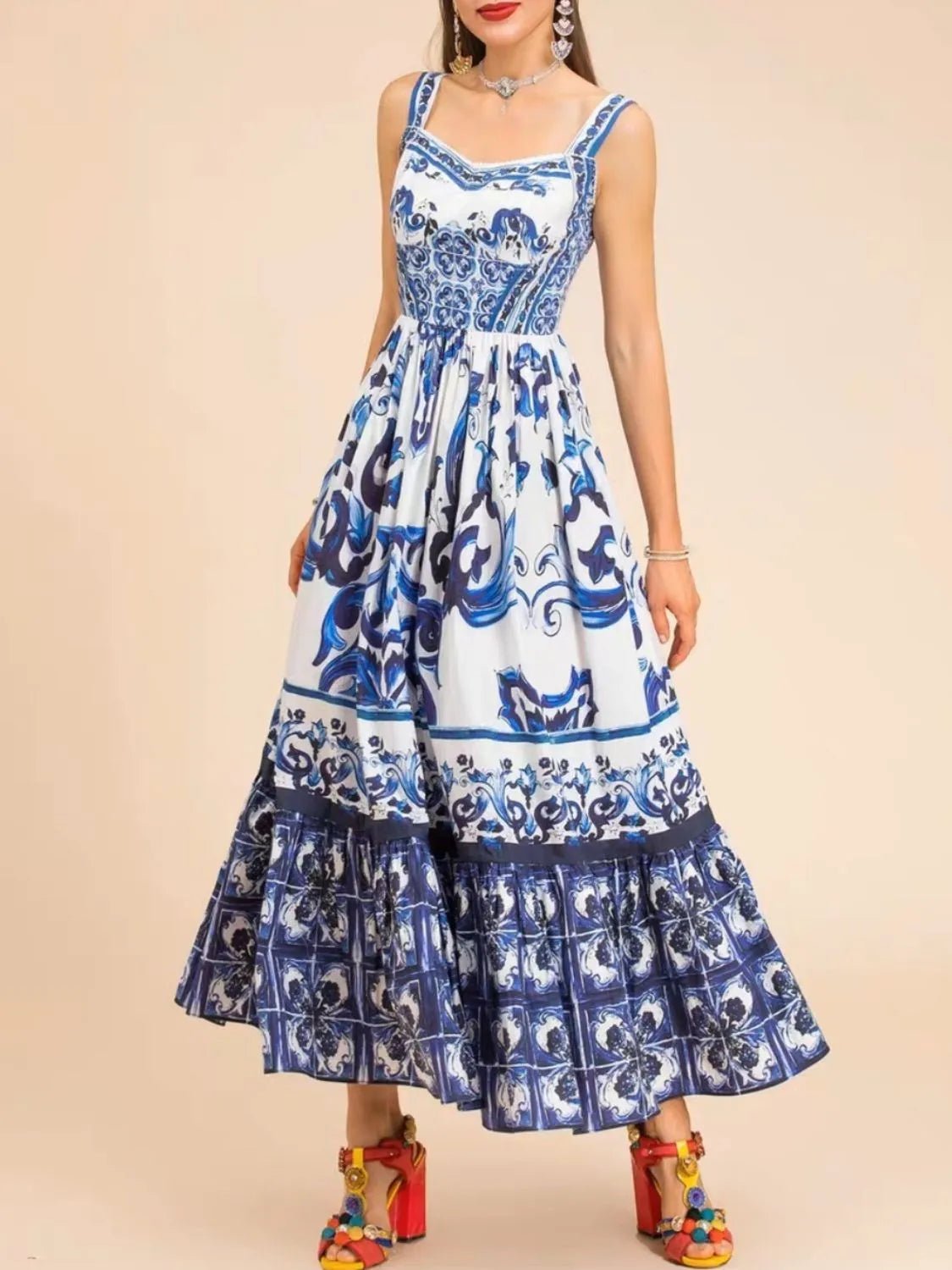 Santorini Smocked Wide Strap Dress – Blue Porcelain - Triniskies
