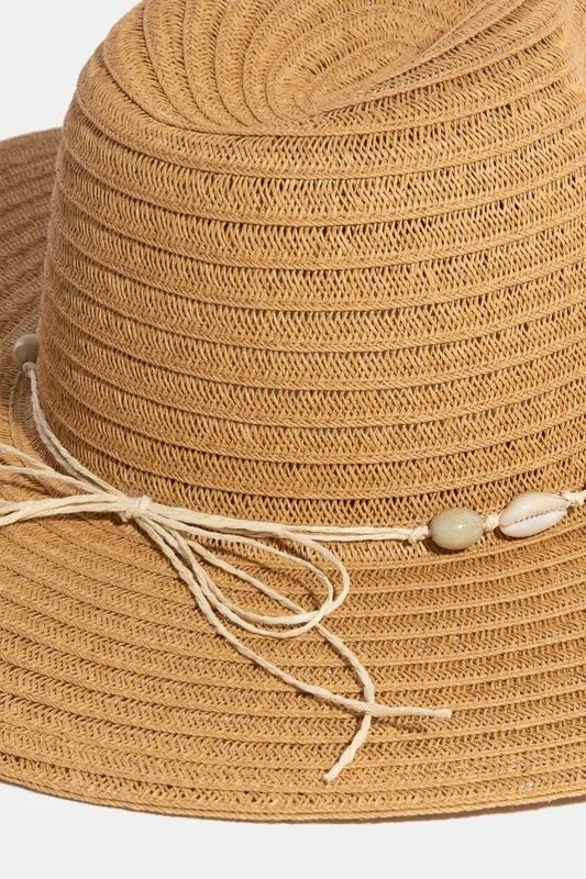 Shell - Beaded Wide Brim Straw Sun Hat – Coastal Resort Style - Triniskies