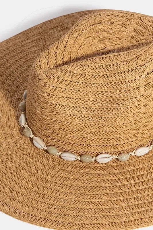 Shell - Beaded Wide Brim Straw Sun Hat – Coastal Resort Style - Triniskies