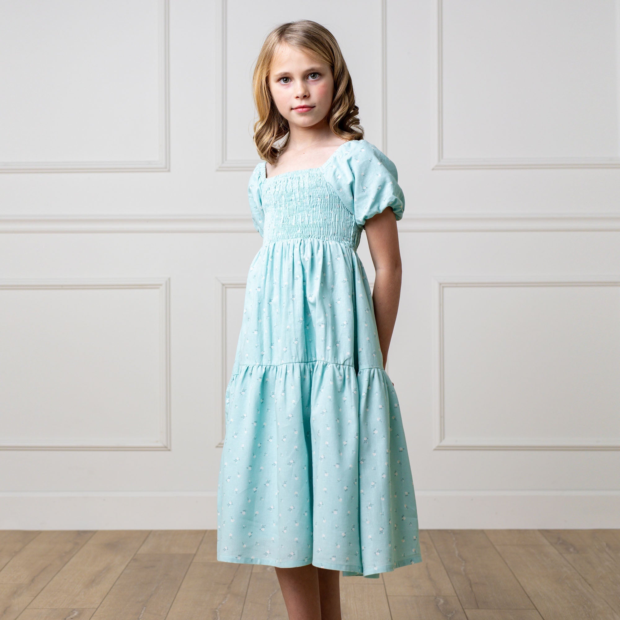 Smocked Bubble Sleeve Dress – Girls Organic Cotton Party Dress - Triniskies