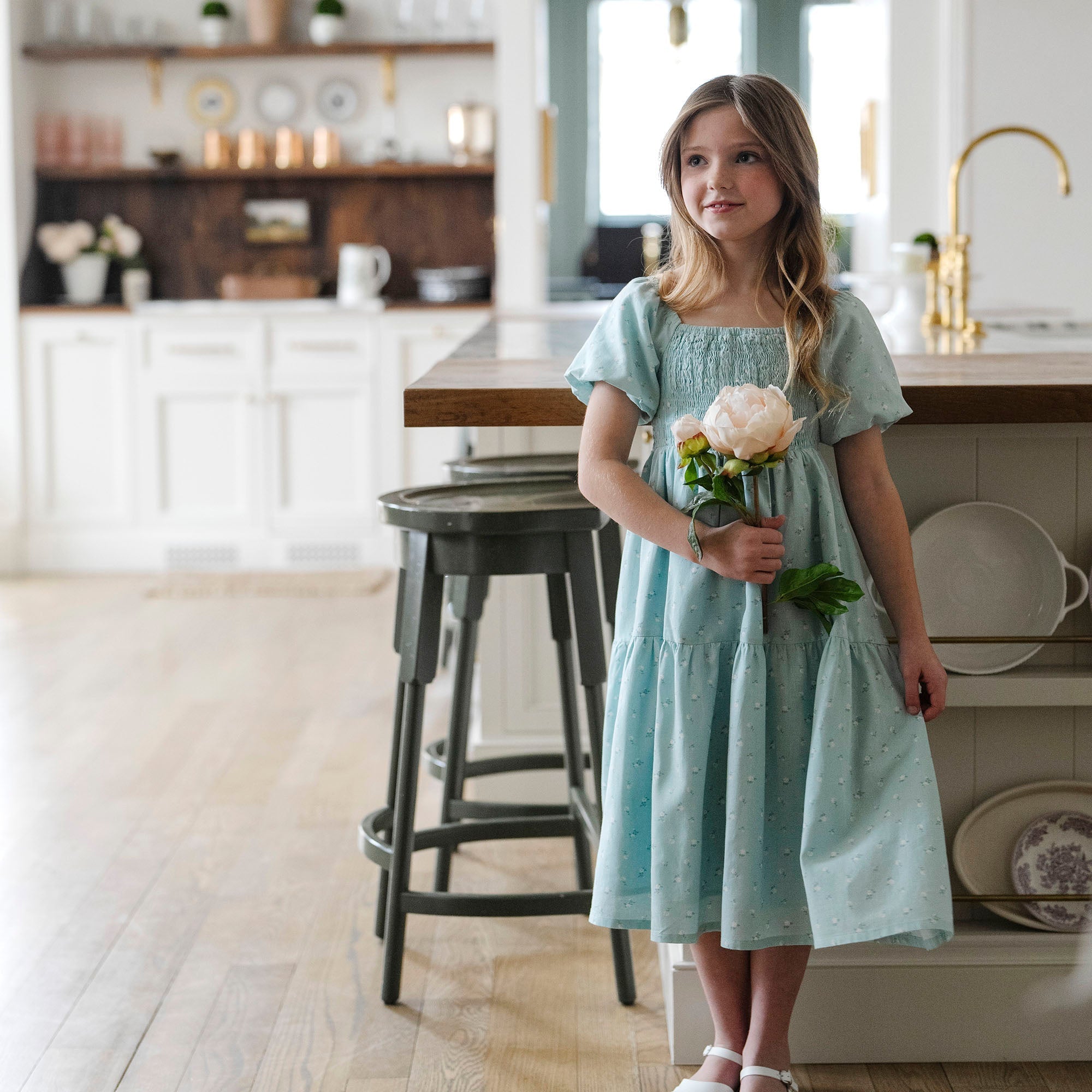 Smocked Bubble Sleeve Dress – Girls Organic Cotton Party Dress - Triniskies