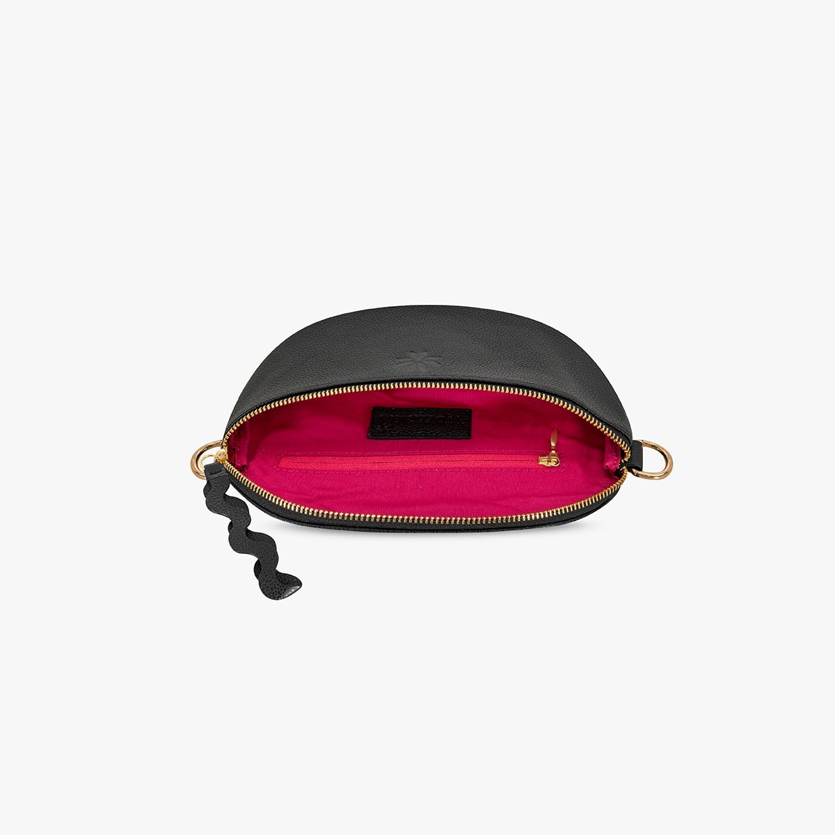 Starry Black Crossbody Bag - Womads Colombian Leather with Fuchsia Lining - Triniskies