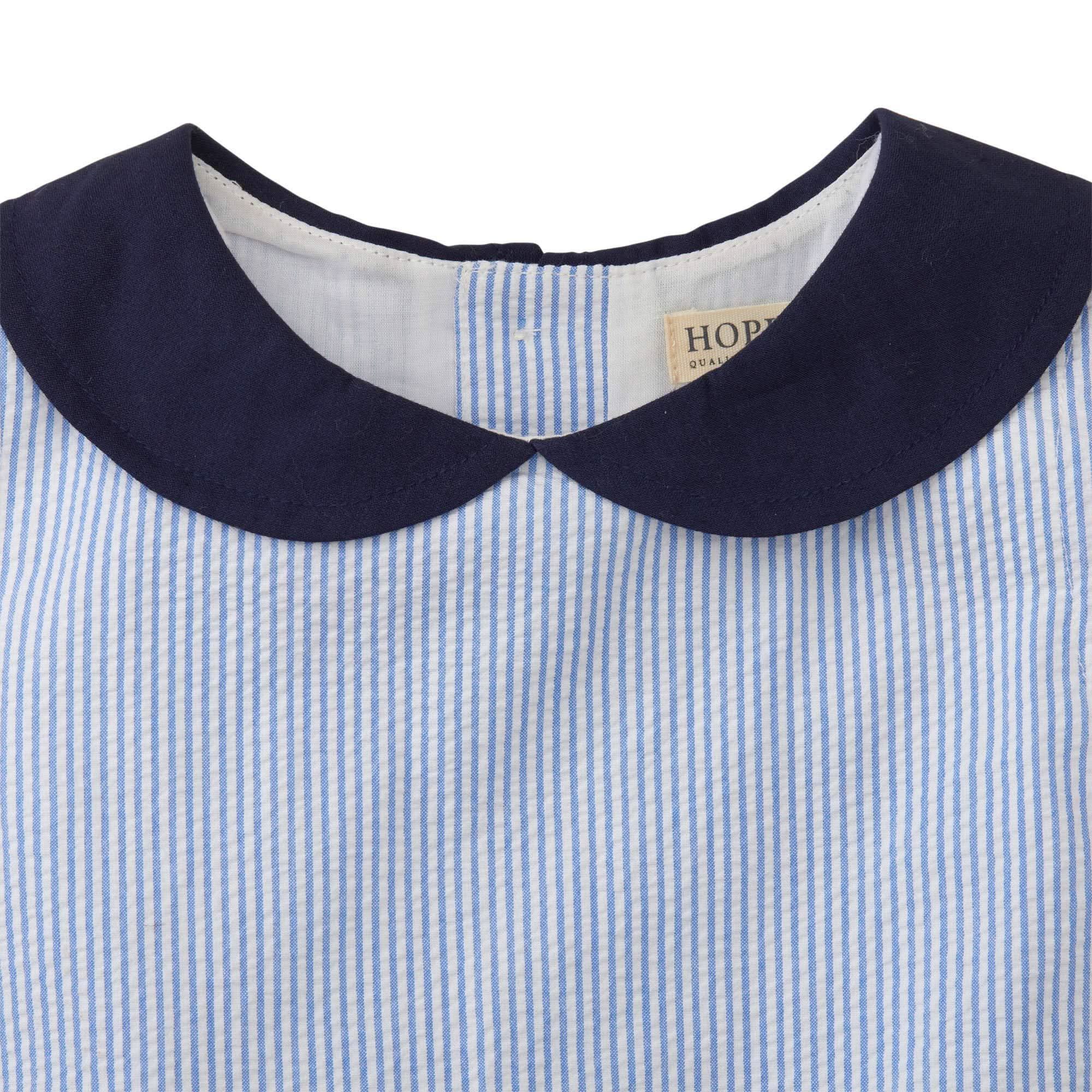 Toddler Seersucker Peter Pan Collar Dress with Contrast Sash – Organic Cotton Blue - Triniskies