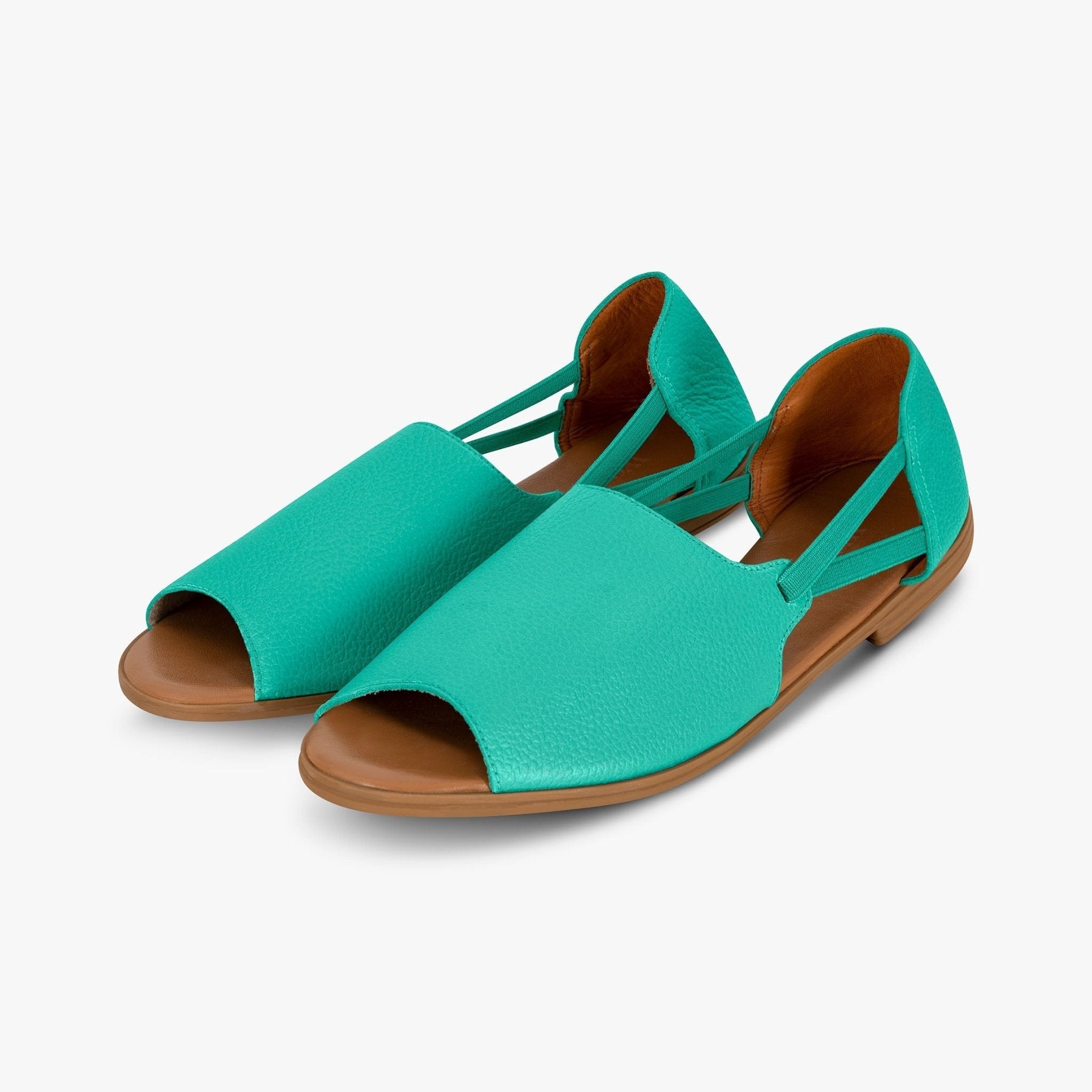 Turquoise Peep Toe Sandals - Womads Leather Flats for Women - Triniskies