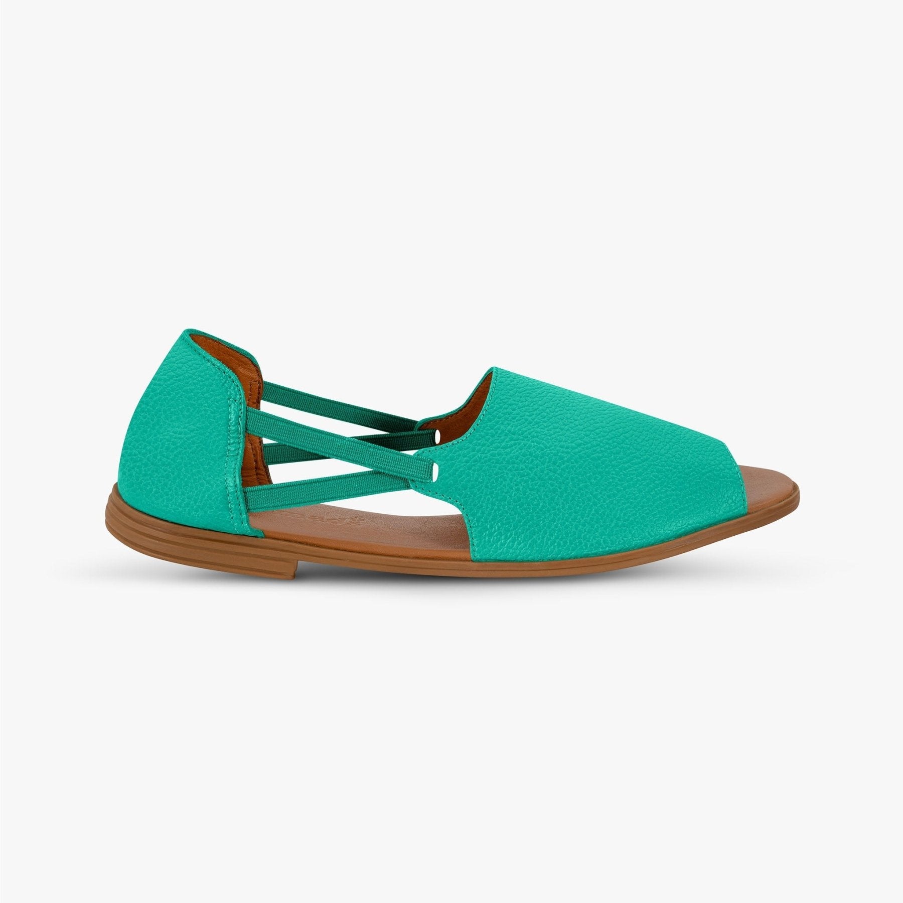 Turquoise Peep Toe Sandals - Womads Leather Flats for Women - Triniskies