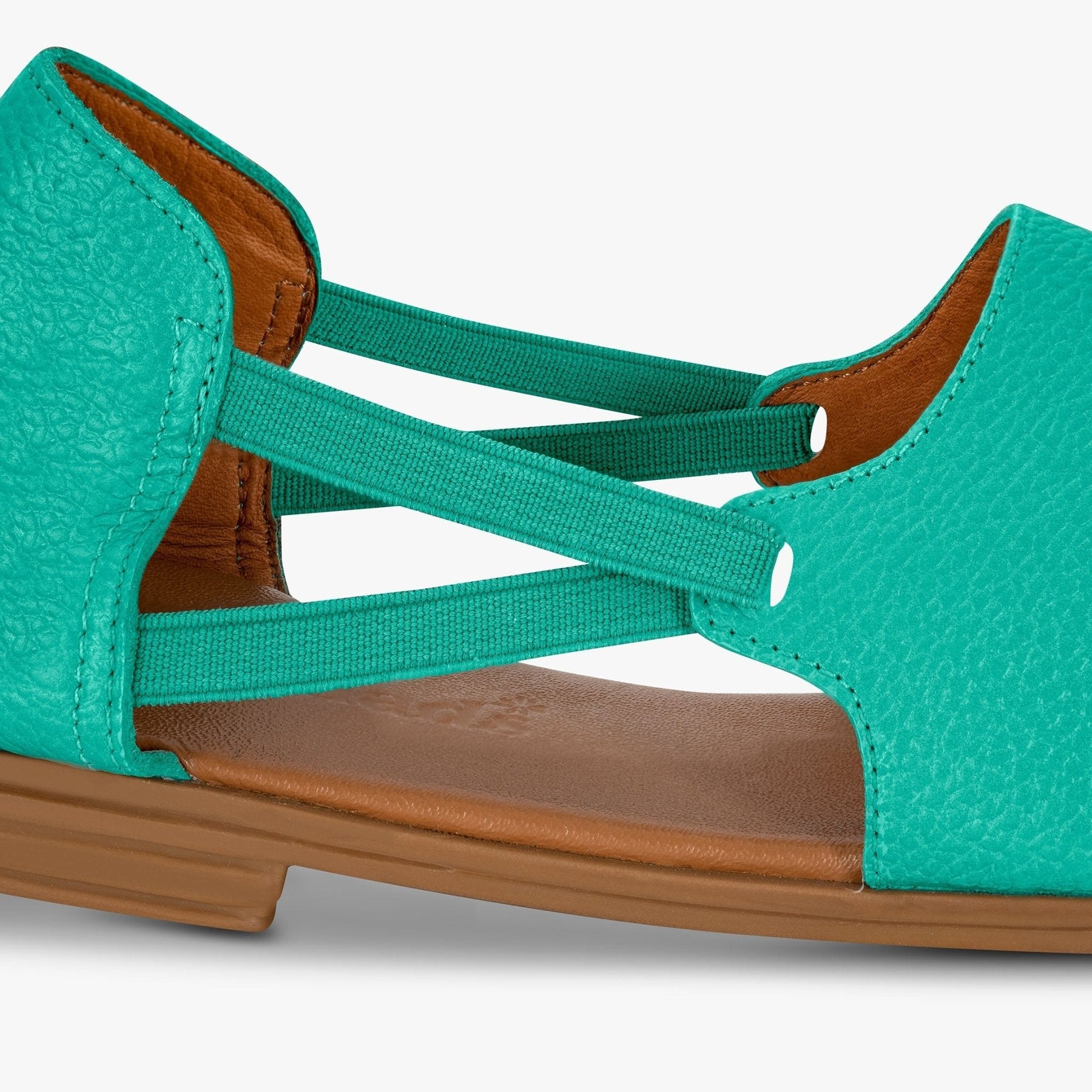 Turquoise Peep Toe Sandals - Womads Leather Flats for Women - Triniskies