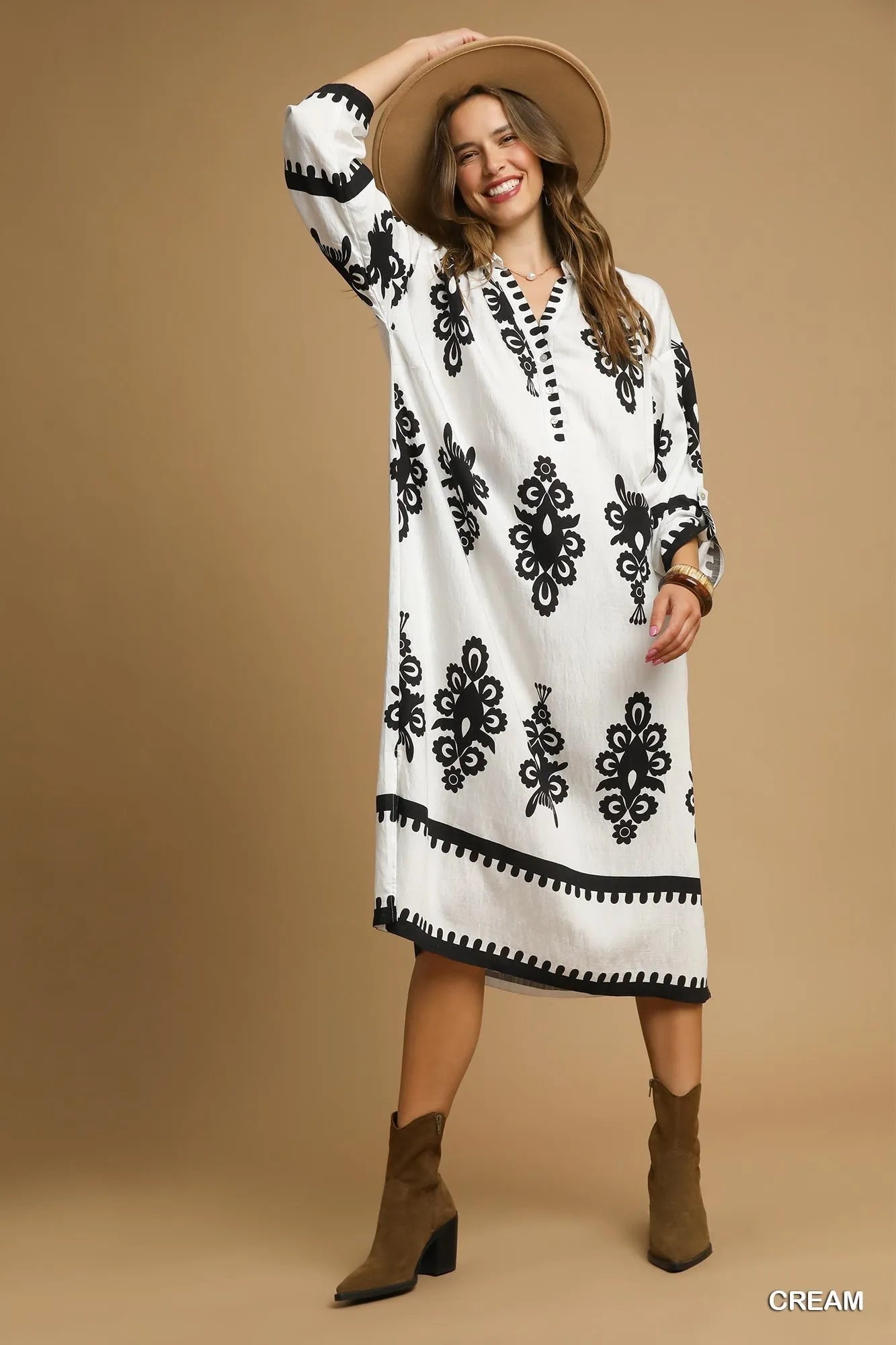 Umgee Abstract Print Resort Midi Dress – Coastal Chic Bohemian Style - Triniskies