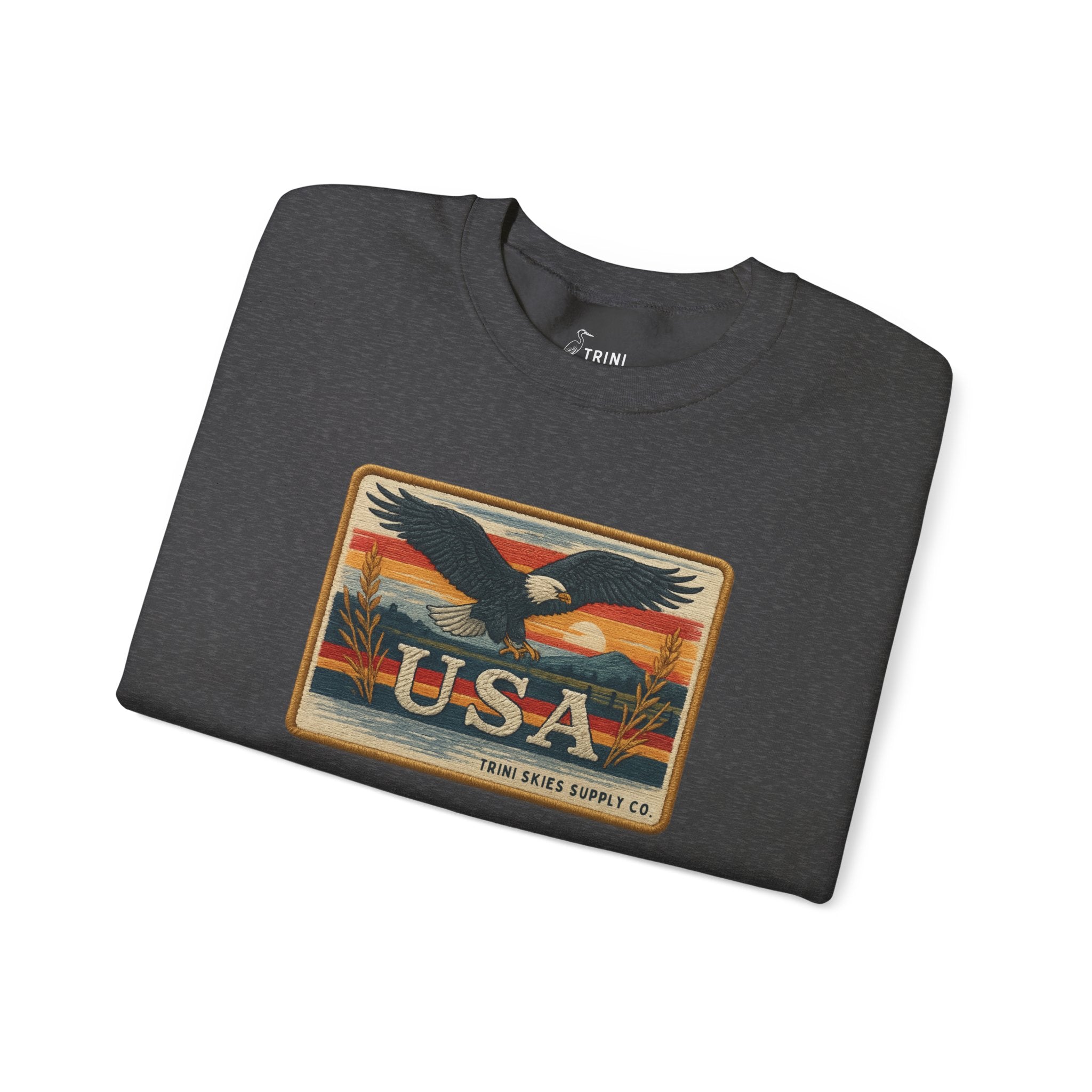 USA Graphic Patch Eagle Crewneck Sweatshirt Vintage American Heritage Pullover by Trini Skies Supply Co. - Triniskies