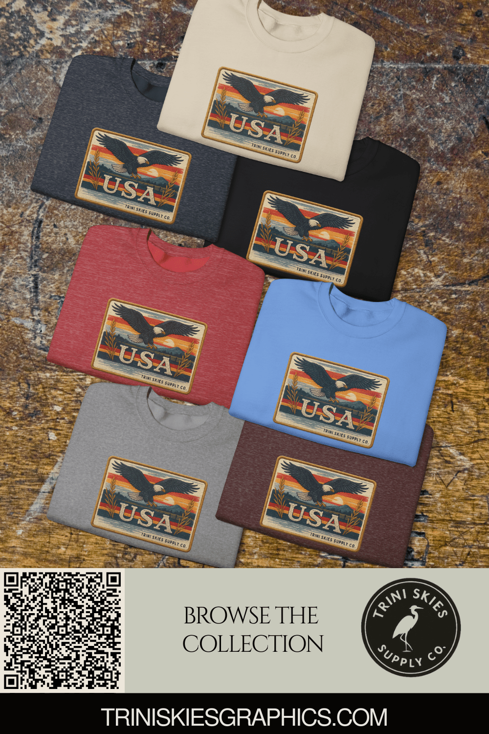 USA Graphic Patch Eagle Crewneck Sweatshirt Vintage American Heritage Pullover by Trini Skies Supply Co. - Triniskies