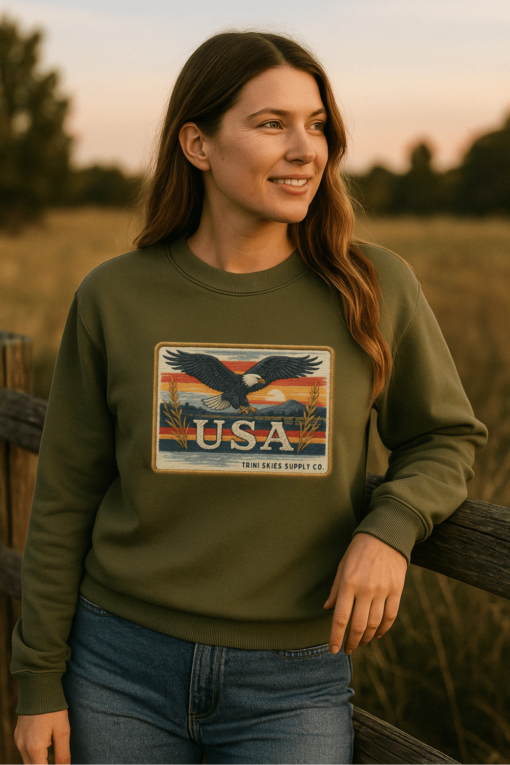 USA Graphic Patch Eagle Crewneck Sweatshirt Vintage American Heritage Pullover by Trini Skies Supply Co. - Triniskies
