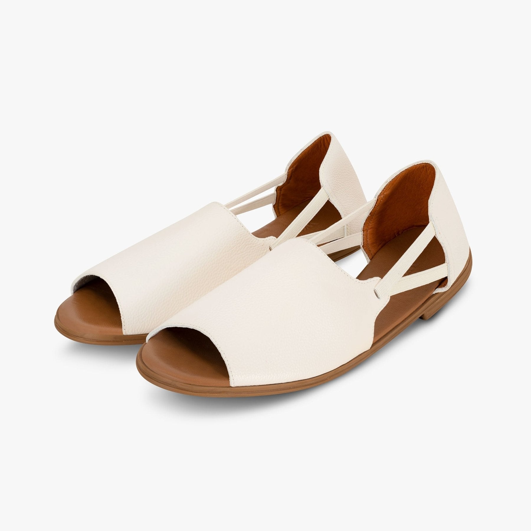 Vanilla Cream Peep Toe Sandals - Womads Leather Flats for Women - Triniskies