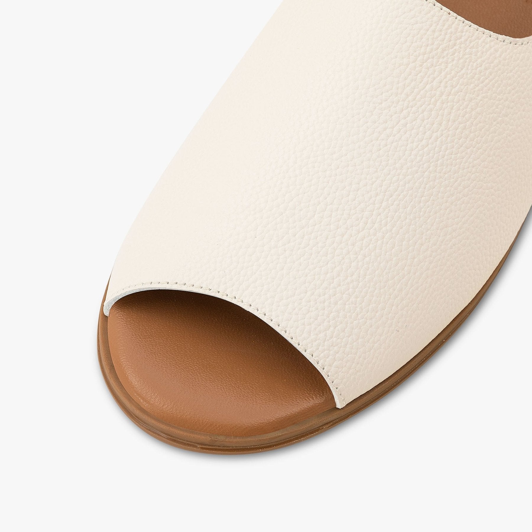 Vanilla Cream Peep Toe Sandals - Womads Leather Flats for Women - Triniskies