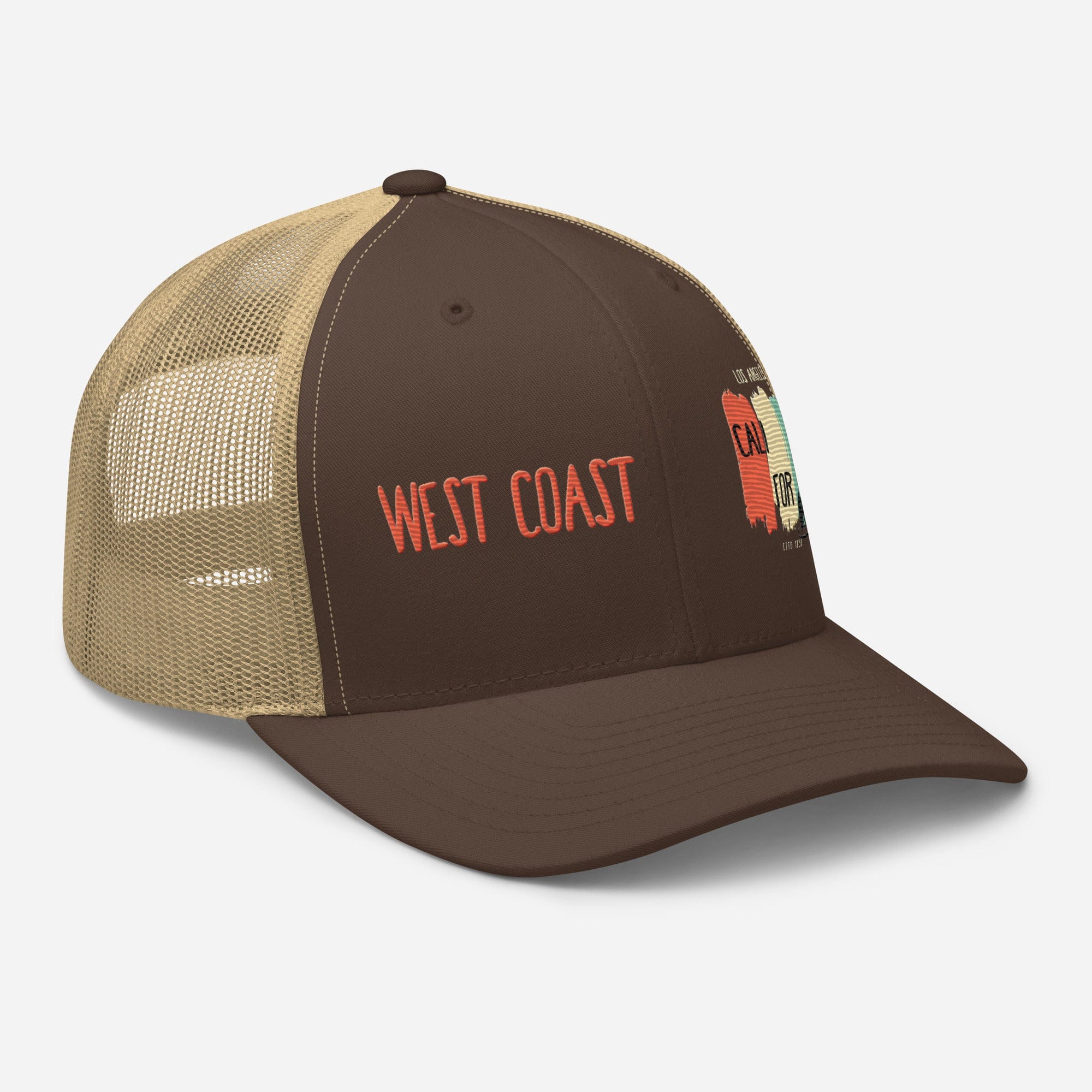 West Coast Los Angeles Embroidered Snapback Trucker Hat, Adjustable Mesh Back Cap - Triniskies