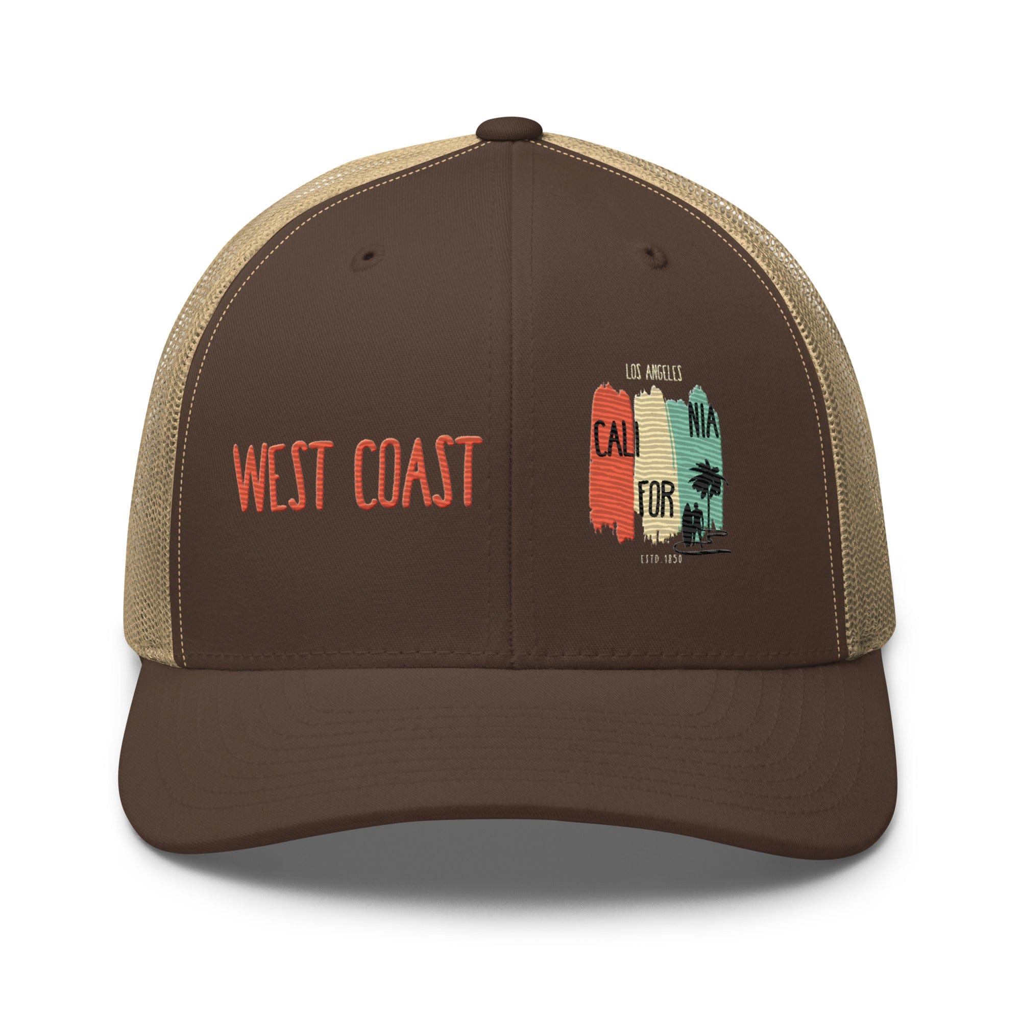West Coast Los Angeles Embroidered Snapback Trucker Hat, Adjustable Mesh Back Cap - Triniskies