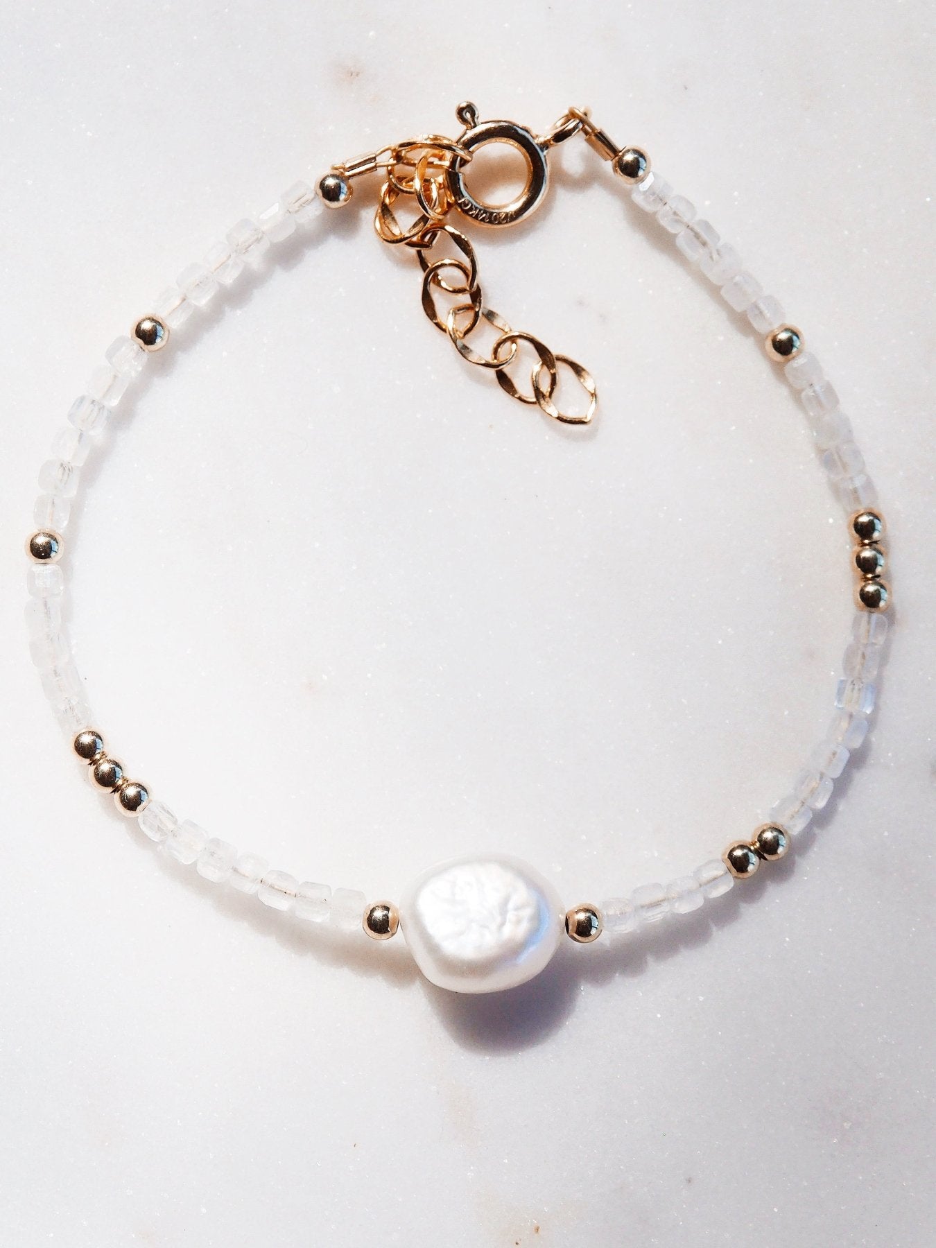 White Freshwater Pearl Bracelet with Gemstones - 14K Gold Filled Hawaiian Jewelry - Triniskies