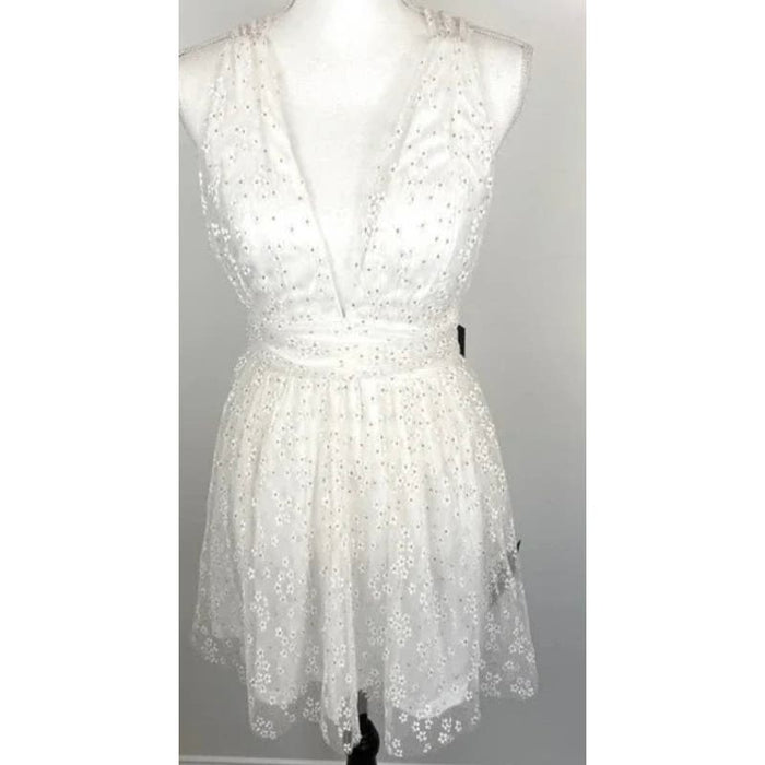 Lulus Daisy Floral Tulle Twist Back Skater Mini Dress White* Size Small WD29