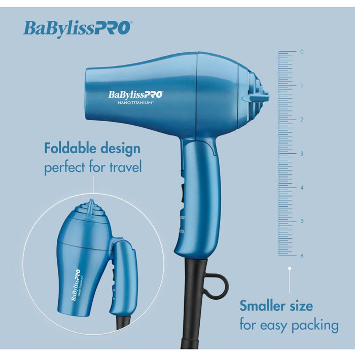 BaBylissPRO Nano Titanium Travel Dryer, Blue Hair Dryer