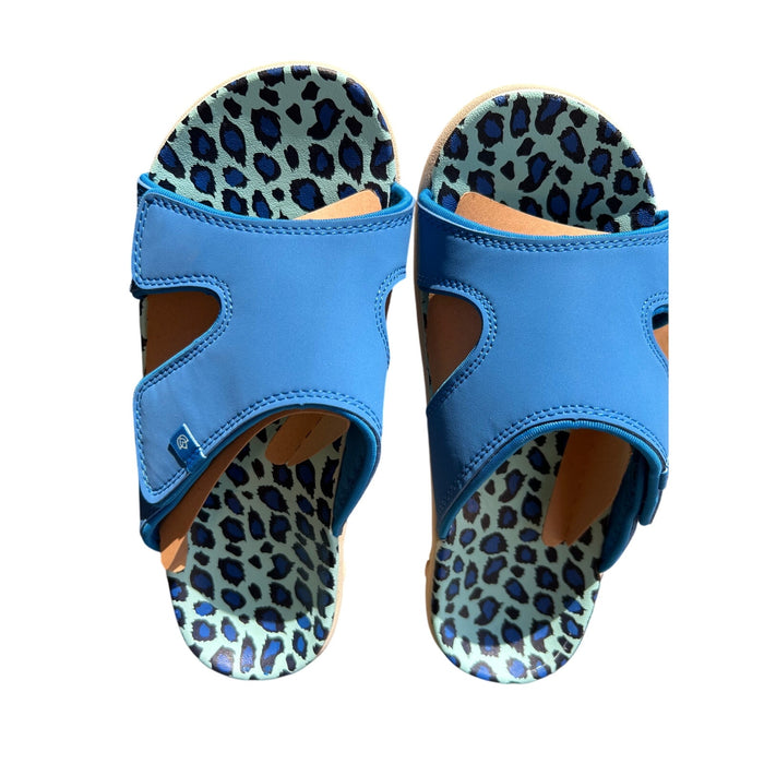 Spenco Women's Kholo Slide Sandal Blue Leopard Size 6 Casual