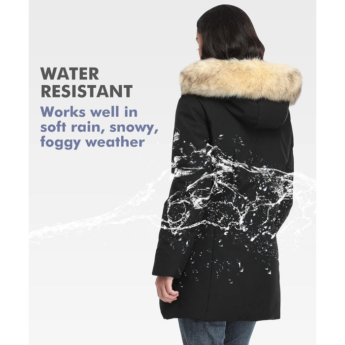 PUREMSX Hooded Winter Coat for Women, Water-resistant SZ L