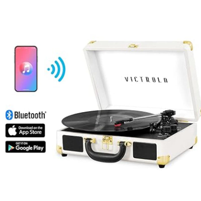 Victrola Vintage 3Speed Bluetooth Suitcase Record Player Built-in Speakers White