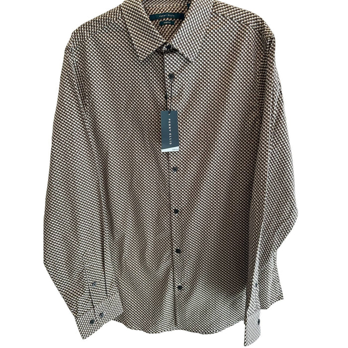 Perry Ellis Men's Multi-Dot Geometric Print Stretch Shirt * M 98% Cotton M1308