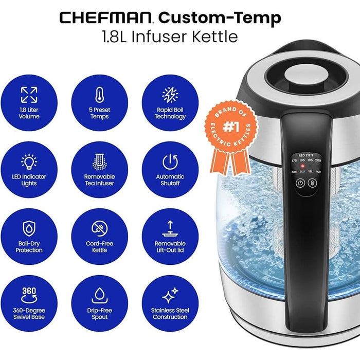 Chefman Electric Kettle with Temperature Control, 5 Presets LED Indicator Lights
