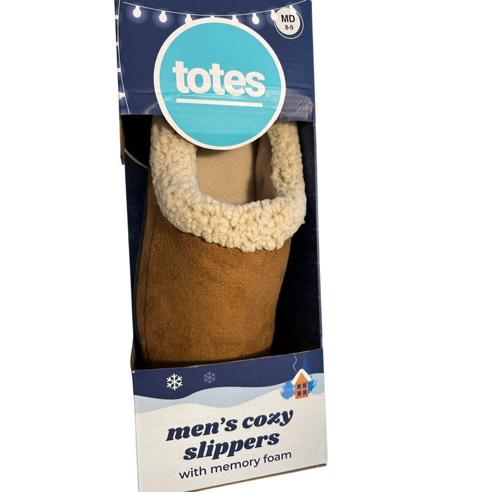 Totes Toasties Men's Memory Foam Slippers -Tan - Size MD 8-9 NEW