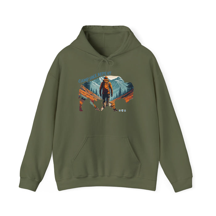 Camp. Hike. Repeat. Hooded Sweatshirt Cozy & Stylish  Unisex Hooded Sweatshirt