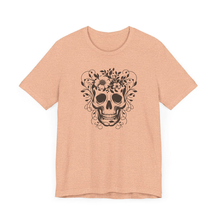 Floral Skull T-Shirt Design - Live Wild Skull with Flowers and Vines Graphic Tee Great Gift, Skateboarder Shirt, Rock and Roll Shirt, Rose