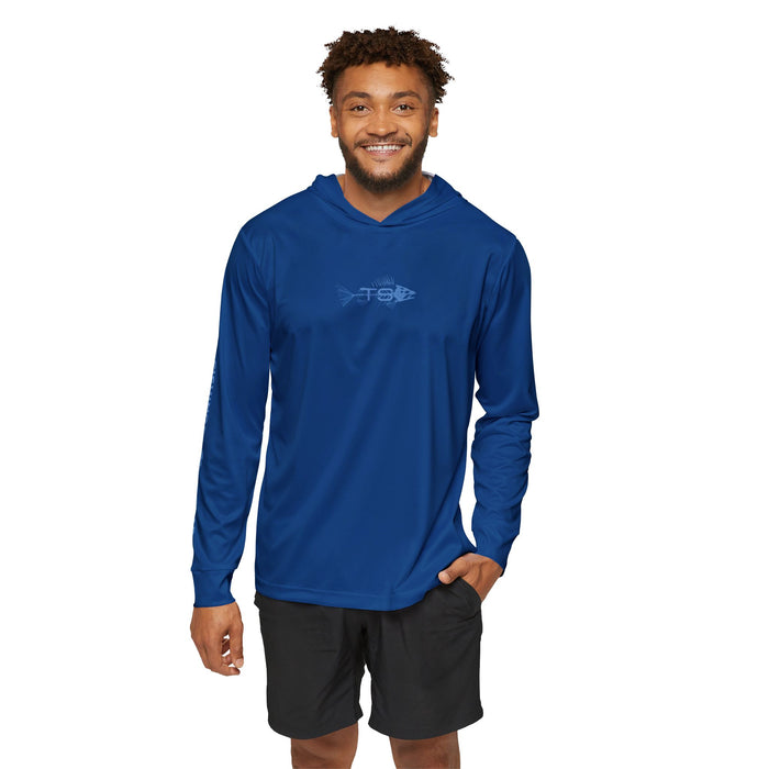 Deep Blue Offshore Fishing Unisex Performance Hoodie, 100% Polyester, Quick-Dry Activewear (BLUE).