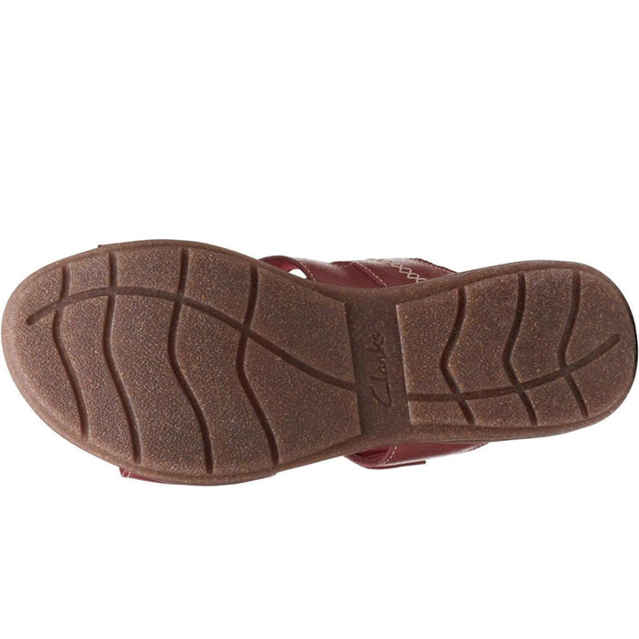 Classic Comfort: Clarks Women's Roseville Bay Flat Sandal in Red Leather