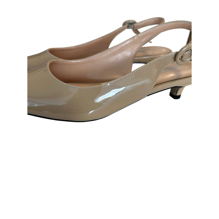 Wayderns Women's Beige Slingback Kitten Heel Pumps Size 7.5 Formal Preowned