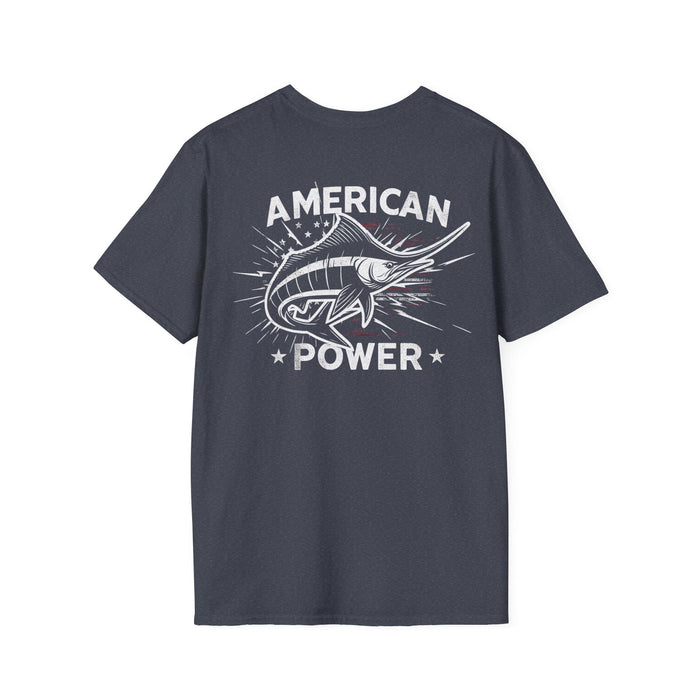 American Power Marlin Fish T-Shirt | Unisex Soft-Style Tee Fishing Tshirt, Dad Gift, Mom Gift, Boyfriend Gift, Girlfriend Gift, Marlin Tee