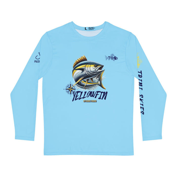 Yellowfin Tuna Fishing Long Sleeve Shirt, Unisex 100% Polyester Performance Gear (BLUE)