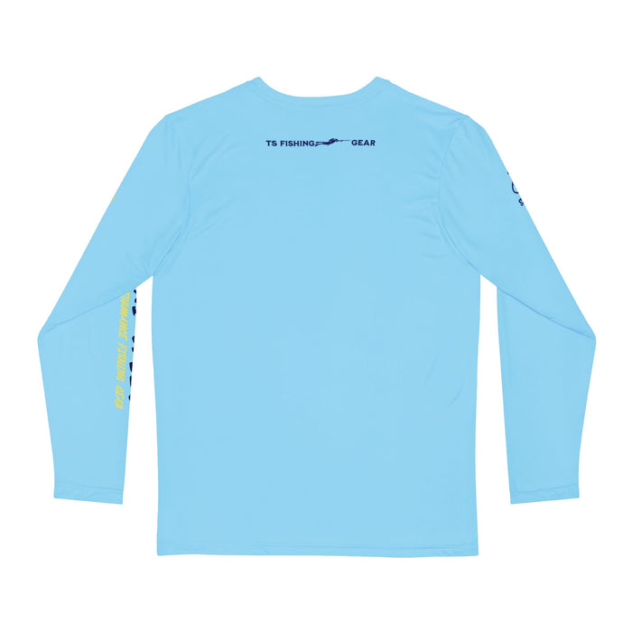 Yellowfin Tuna Fishing Long Sleeve Shirt, Unisex 100% Polyester Performance Gear (BLUE)