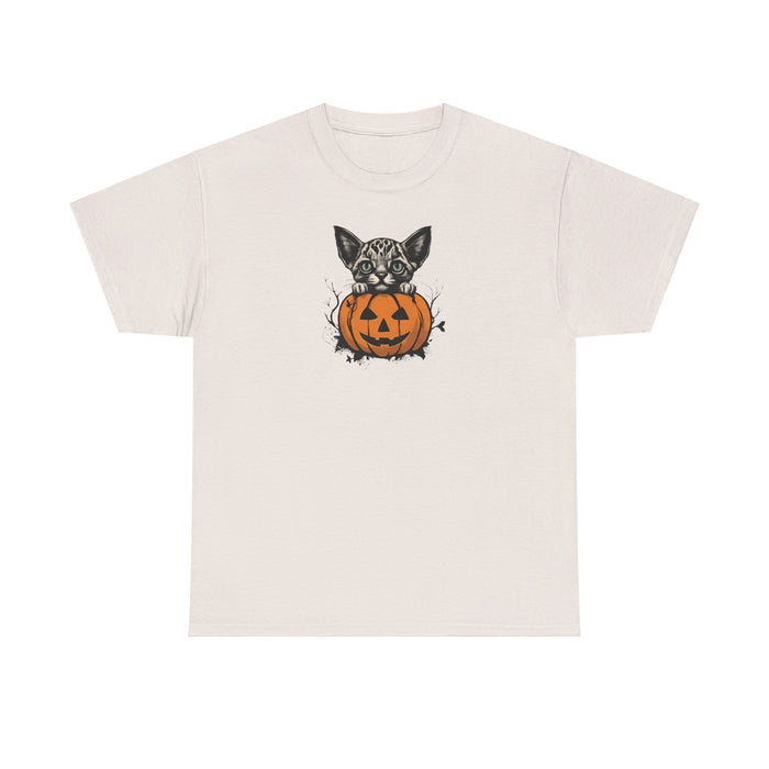 Happy Halloween Cat and Jack-o'-lantern Unisex Heavy Cotton Tee Holiday Tshirt Mom Gift Girlfriend Gift Sister Gift Cat Tshirt