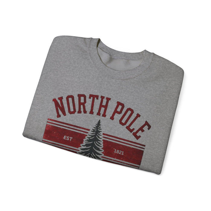 North Pole University Graphic Varsity Merry Christmas Sweatshirt Heavy Blend Crewneck