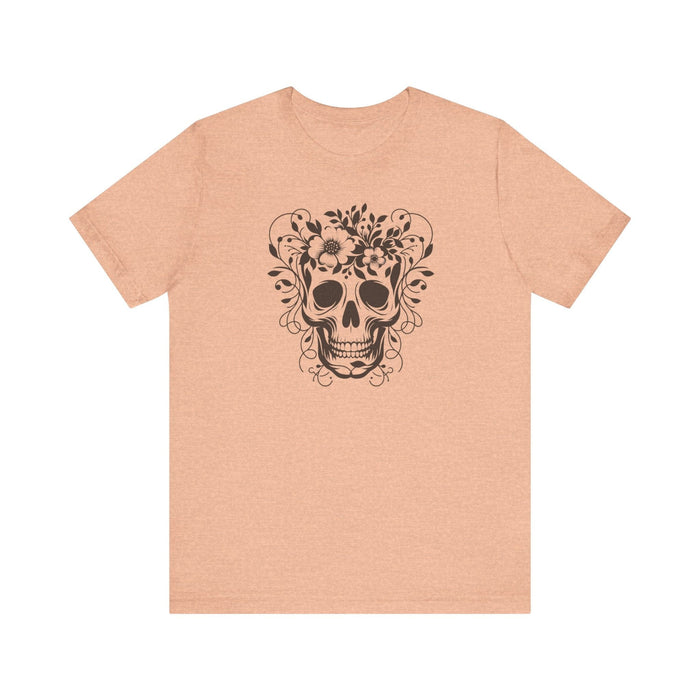 Floral Skull T-Shirt Design - Live Wild Skull with Flowers and Vines Graphic Tee Great Gift, Skateboarder Shirt, Rock and Roll Shirt, Rose