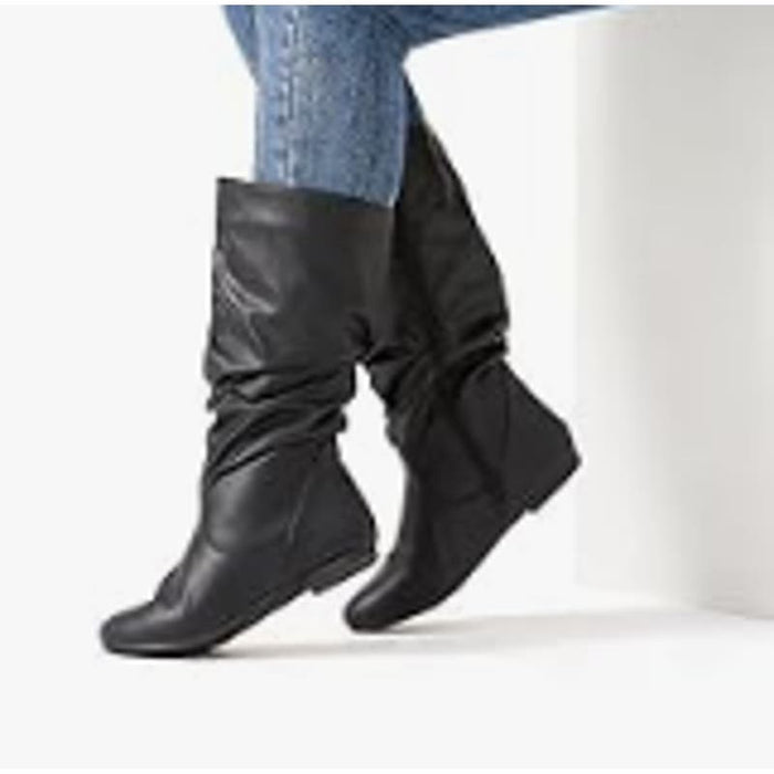 "KATLIU Women's Slouchy Mid Calf Boots, Zip-Up Flat Boots Size 8.5"