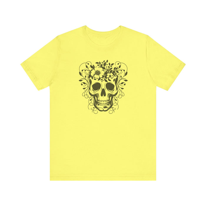 Floral Skull T-Shirt Design - Live Wild Skull with Flowers and Vines Graphic Tee Great Gift, Skateboarder Shirt, Rock and Roll Shirt, Rose