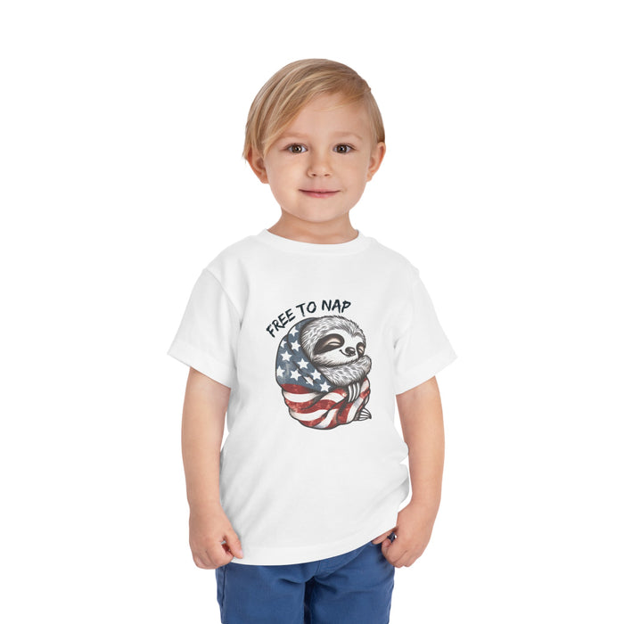 Most Adorable Patriotic Sloth Graphic Tee - Free To Nap! Toddler T-Shirt 4th of July, Memorial Day, Labor Day