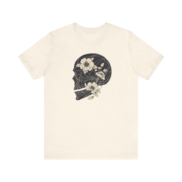 Floral Skull T-Shirt Design - Live Wild Skull with Flowers and Vines Graphic Tee Great Gift, Skateboarder Shirt, Rock and Roll Shirt, Rose