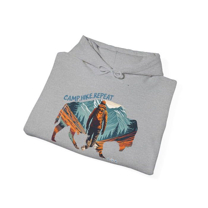 Camp. Hike. Repeat. Hooded Sweatshirt Cozy & Stylish  Unisex Hooded Sweatshirt