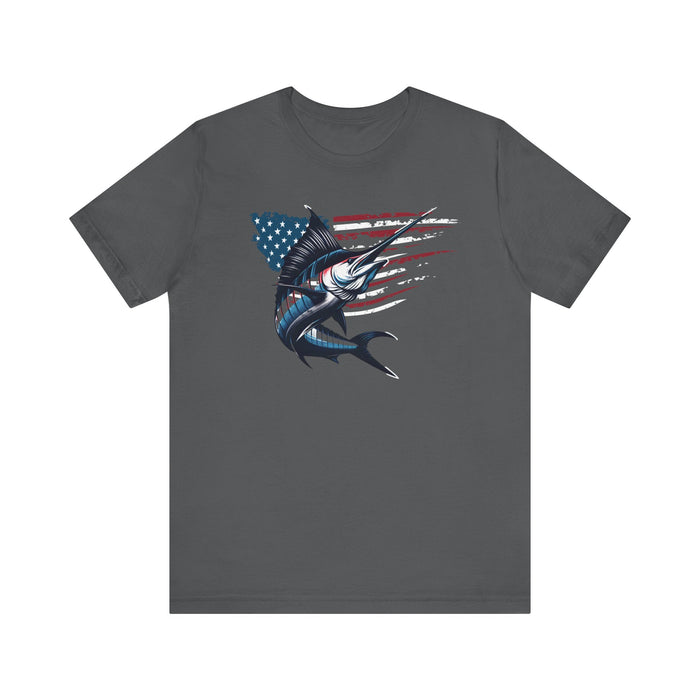 Patriotic Marlin Freedom Unisex Jersey Short Sleeve Tee Soft Cotton Classic Nature Lover Great Gift, Husband Gift, Wife Gift, Fishing Shirt
