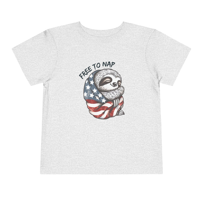 Most Adorable Patriotic Sloth Graphic Tee - Free To Nap! Toddler T-Shirt 4th of July, Memorial Day, Labor Day